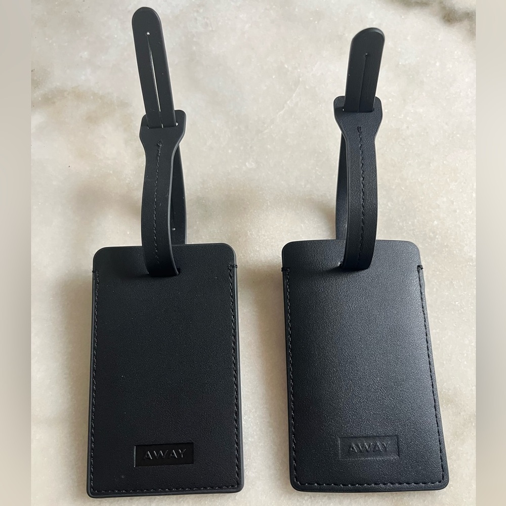 AWAY Travel Luggage Tag Black Smooth Soft Leather NEW